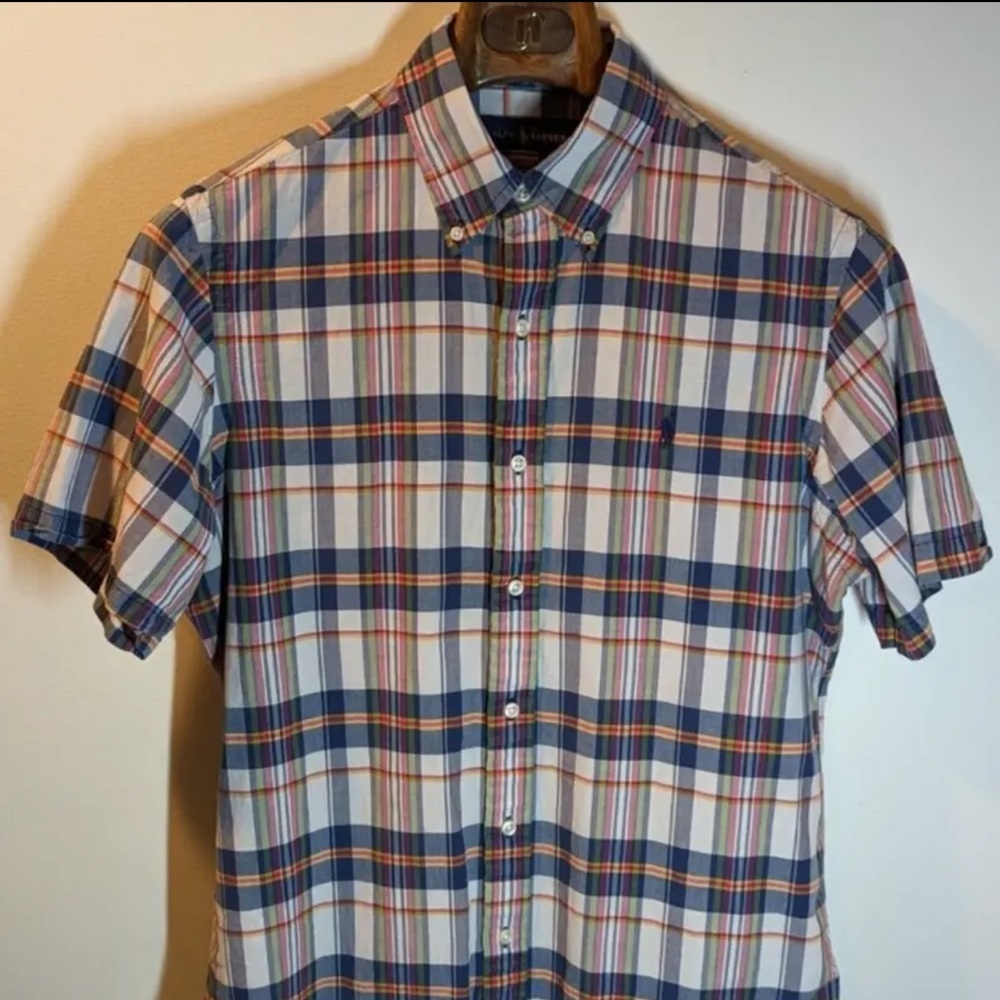 Polo Ralph Lauren Bleeding Madras Shirt Plaid Short Sleeve Button Up Mens Size M